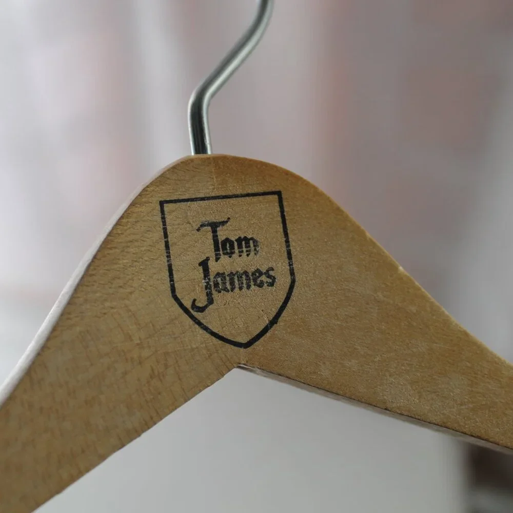 Vintage Tom James Wooden Suit Hanger, J.T. Batts Wishbone Hanger
